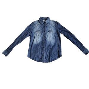 Cello Denimwear Blue Button Up Collared Top Size S